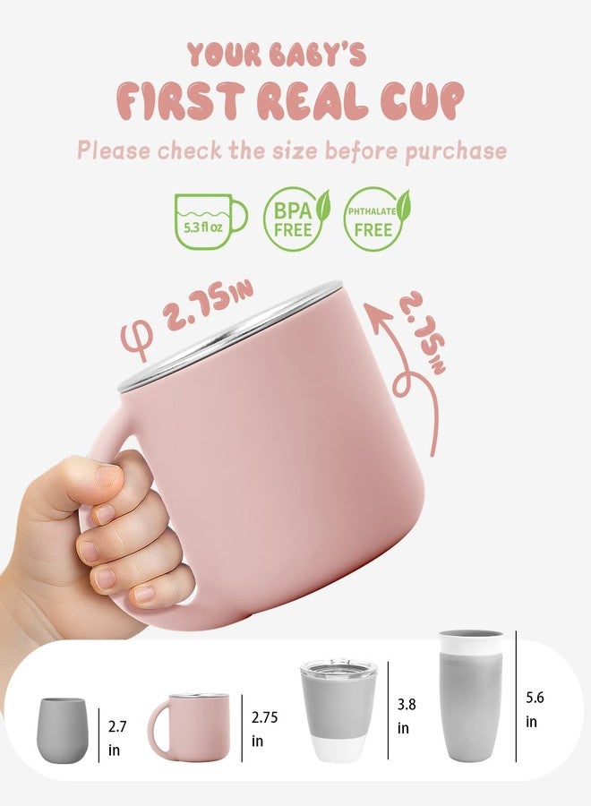 Bakpoco 2-IN-1 Open Baby Cups, Stainless Steel Tiny Cup + Silicone Training Cup for Toddlers Kids Babys, No Plastic Taste | No Soap Smell | Shock-proof BLW Feeding Essentials, 2-Pack, Blush/Beige - Image 2